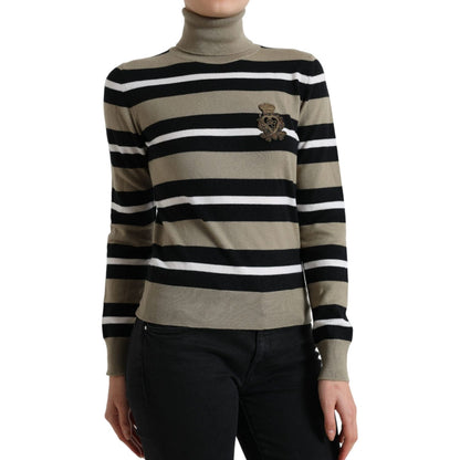 Dolce & Gabbana Multicolor Stripes Logo Turtle Neck Pullover Sweater 1728,67345645728,Clothing,Dolce & Gabbana,IT40|S,Material: 100% Virgin Wool,Multicolor,New with tags,Sweaters - Clothing,Sweaters - Women - Clothing,Turtlenecks - Sweaters - Clothing,Wom