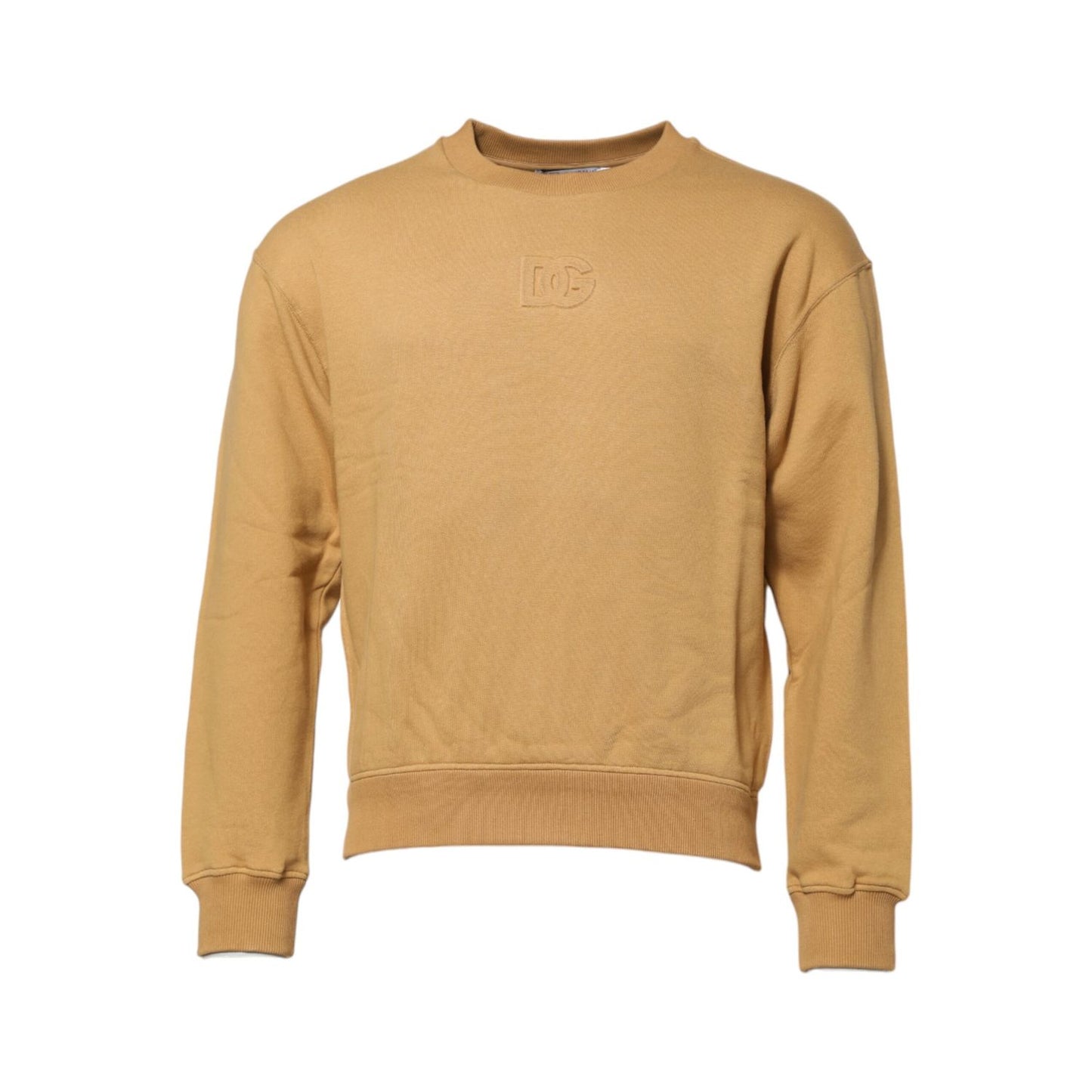 Dolce & Gabbana Mustard Cotton DG Embossed Pullover Sweater Dolce & Gabbana