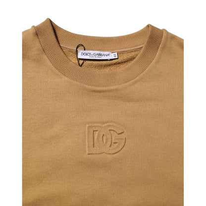 Dolce & Gabbana Mustard Cotton DG Embossed Pullover Sweater Dolce & Gabbana