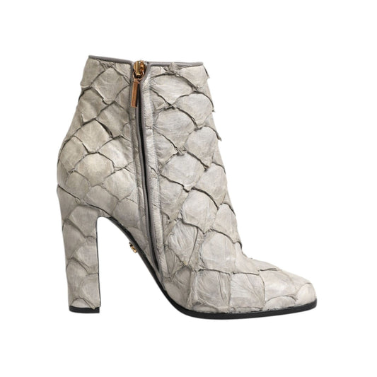 Dolce & Gabbana Off White Leather Heels Ankle Boots Shoes Dolce & Gabbana