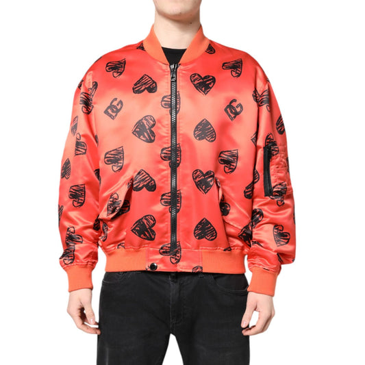 Dolce & Gabbana Orange DG Heart Full Zip Men Bomber Jacket Dolce & Gabbana
