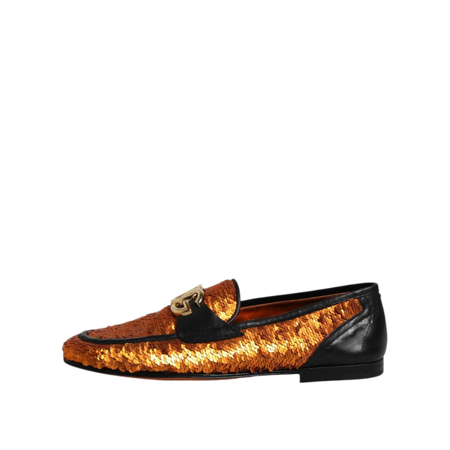 Dolce & Gabbana Orange Sequin Embellished Men Loafers Shoes