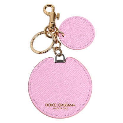 Dolce & Gabbana Pink Calf Leather Gold Metal Logo Print Keyring Keychain Dolce & Gabbana