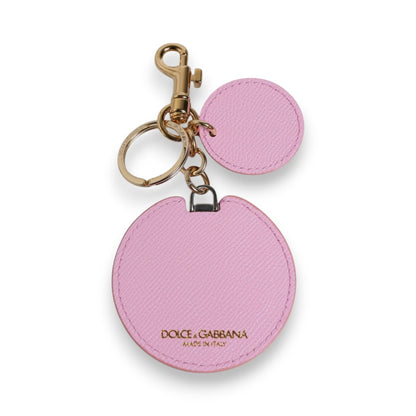 Dolce & Gabbana Pink Calf Leather Gold Metal Logo Print Keyring Keychain Dolce & Gabbana