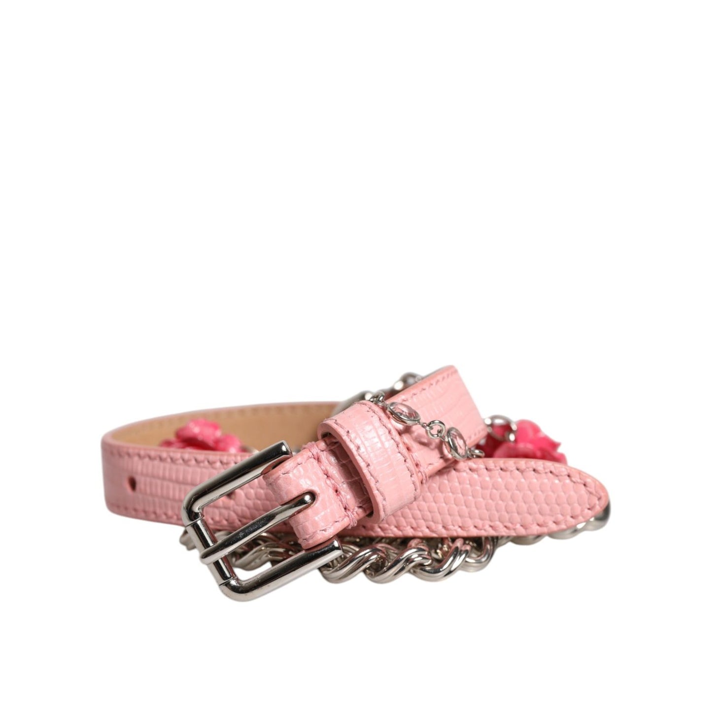 Dolce & Gabbana Pink Embelished Roses Textured Leather Belt Dolce & Gabbana