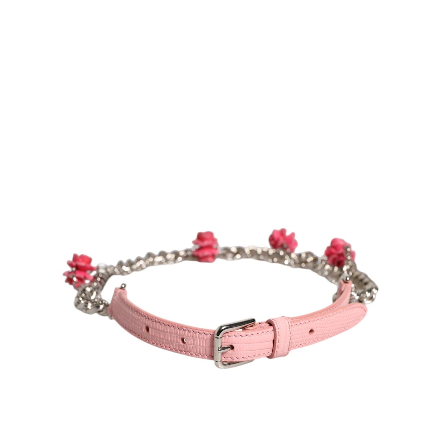 Dolce & Gabbana Pink Embelished Roses Textured Leather Belt Dolce & Gabbana