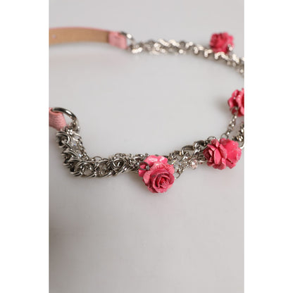 Dolce & Gabbana Pink Embelished Roses Textured Leather Belt Dolce & Gabbana