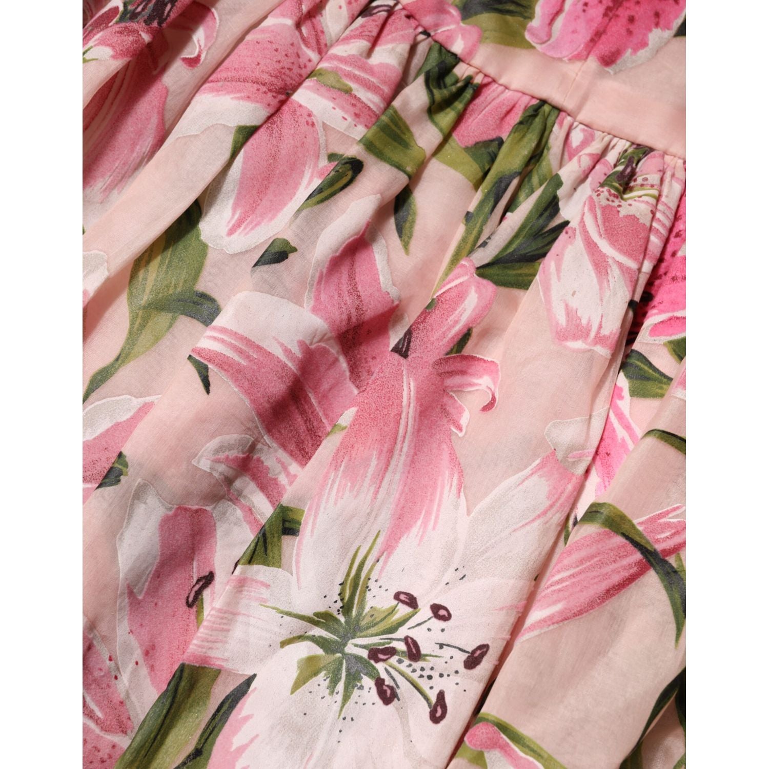 Dolce & Gabbana Pink Floral Lily Print Midi Sleeveless Dress
