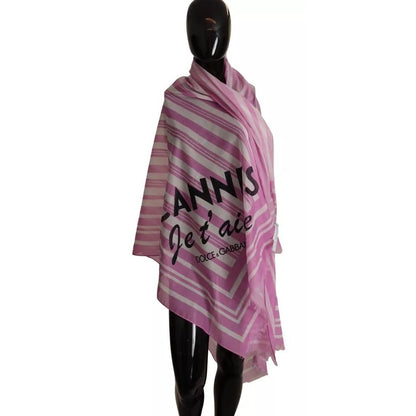 Dolce & Gabbana Pink White Striped Cotton Wrap Shawl Scarf Dolce & Gabbana