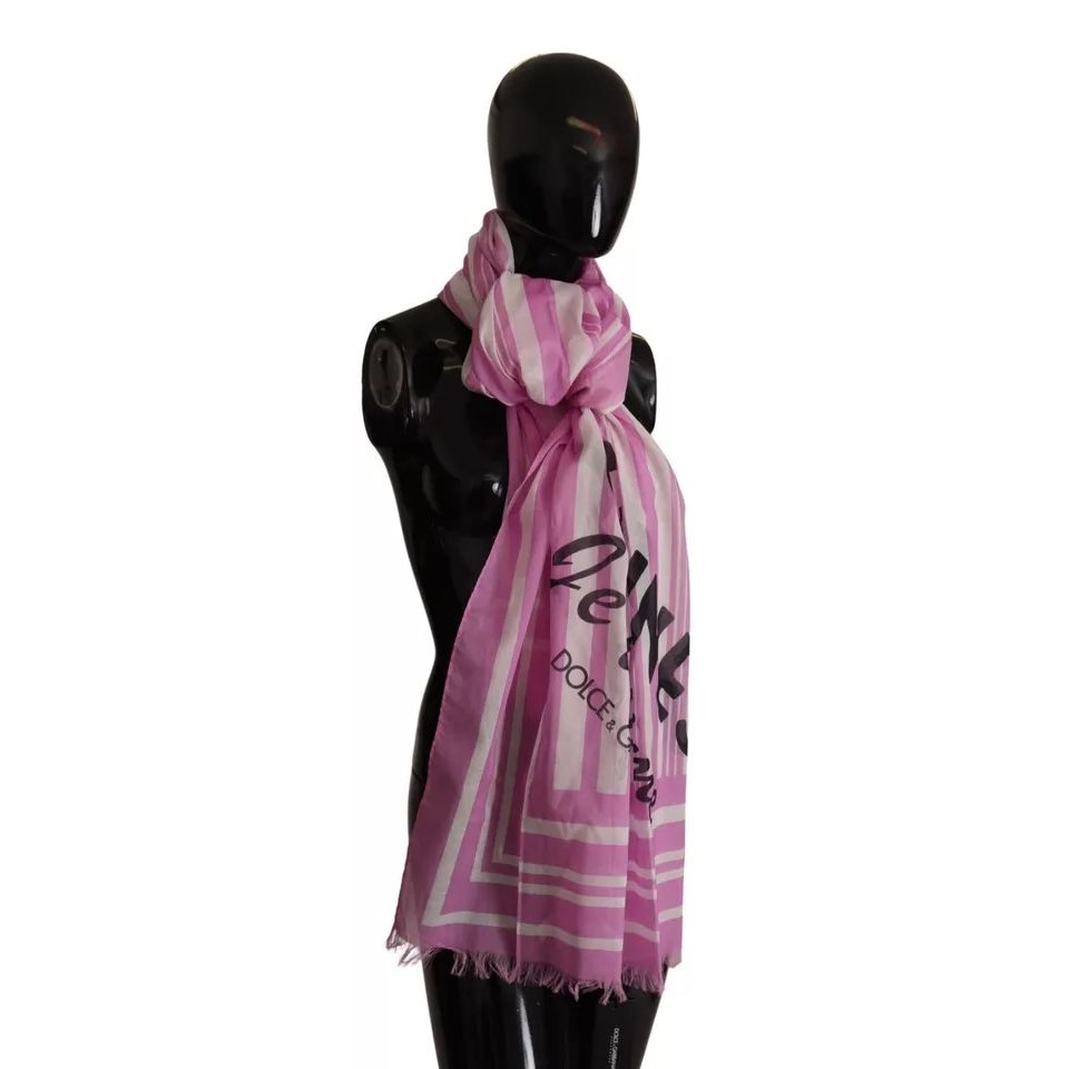 Dolce & Gabbana Pink White Striped Cotton Wrap Shawl Scarf Dolce & Gabbana