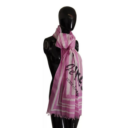 Dolce & Gabbana Pink White Striped Cotton Wrap Shawl Scarf Dolce & Gabbana