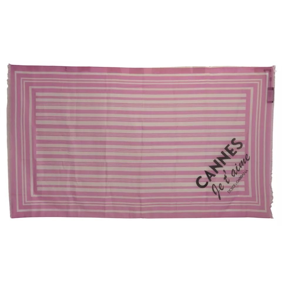 Dolce & Gabbana Pink White Striped Cotton Wrap Shawl Scarf Dolce & Gabbana