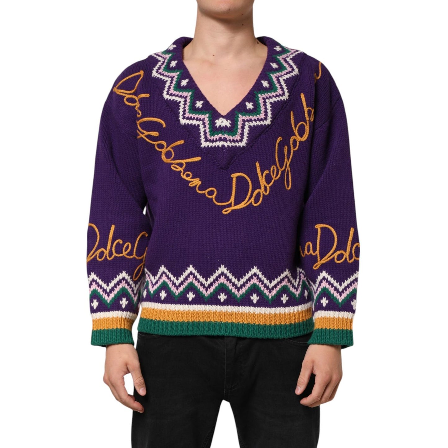 Dolce & Gabbana Purple Wool DG Logo Men Knit Pullover Sweater