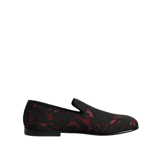 Dolce & Gabbana Red Black Jacquard Slip On Loafers Shoes Dolce & Gabbana