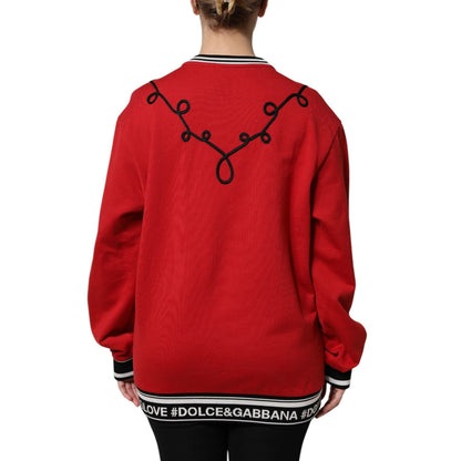 Dolce & Gabbana Red Cotton Queen Sequined Pullover Sweater Dolce & Gabbana