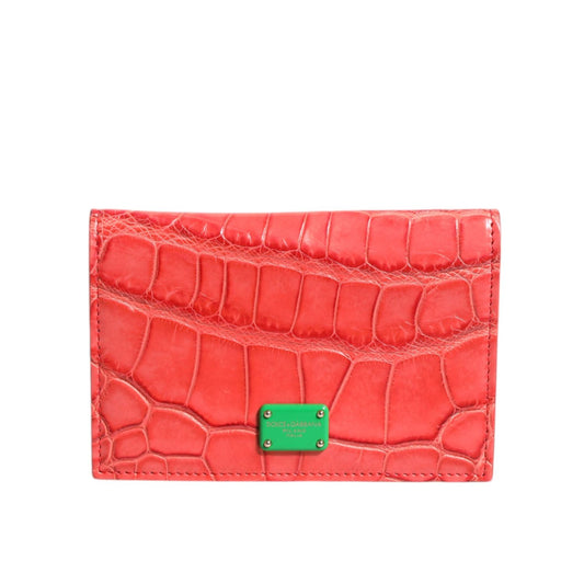 Dolce & Gabbana Red Exotic Leather Logo Plaque Card Holder Wallet Dolce & Gabbana