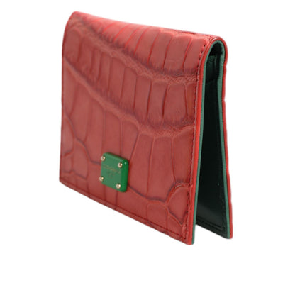 Dolce & Gabbana Red Exotic Leather Logo Plaque Card Holder Wallet Dolce & Gabbana