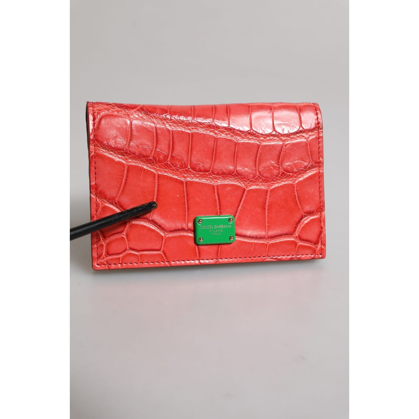 Dolce & Gabbana Red Exotic Leather Logo Plaque Card Holder Wallet Dolce & Gabbana