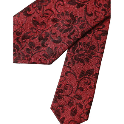 Dolce & Gabbana Red Floral Brocade Silk Adjustable Men Tie Dolce & Gabbana