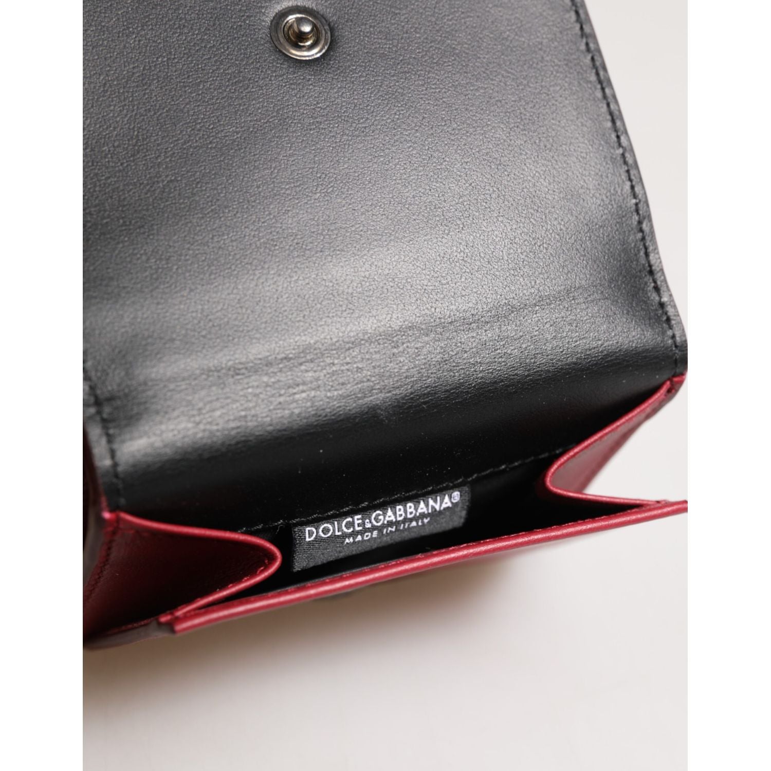 Dolce & Gabbana Red Leather Bold Logo Print Trifold Card Holder Wallet