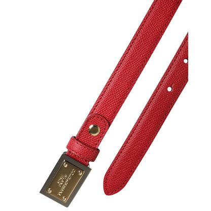 Dolce & Gabbana Red Leather Square Metal Buckle Cintura Belt Dolce & Gabbana