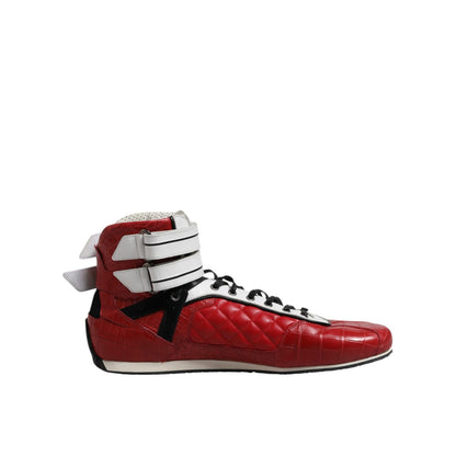 Dolce & Gabbana Red Quilted Leather Lace Up Sneakers Shoes Dolce & Gabbana