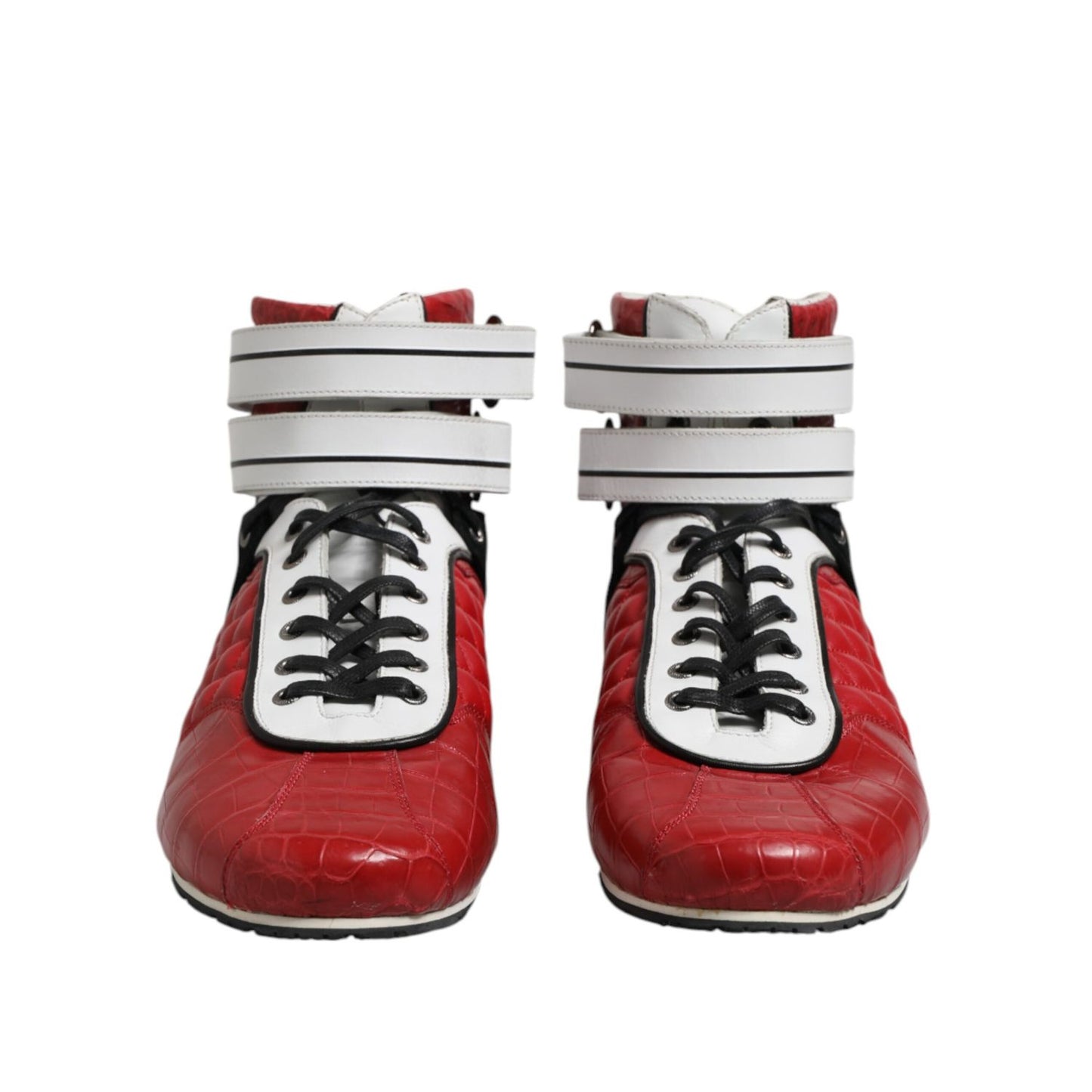 Dolce & Gabbana Red Quilted Leather Lace Up Sneakers Shoes Dolce & Gabbana