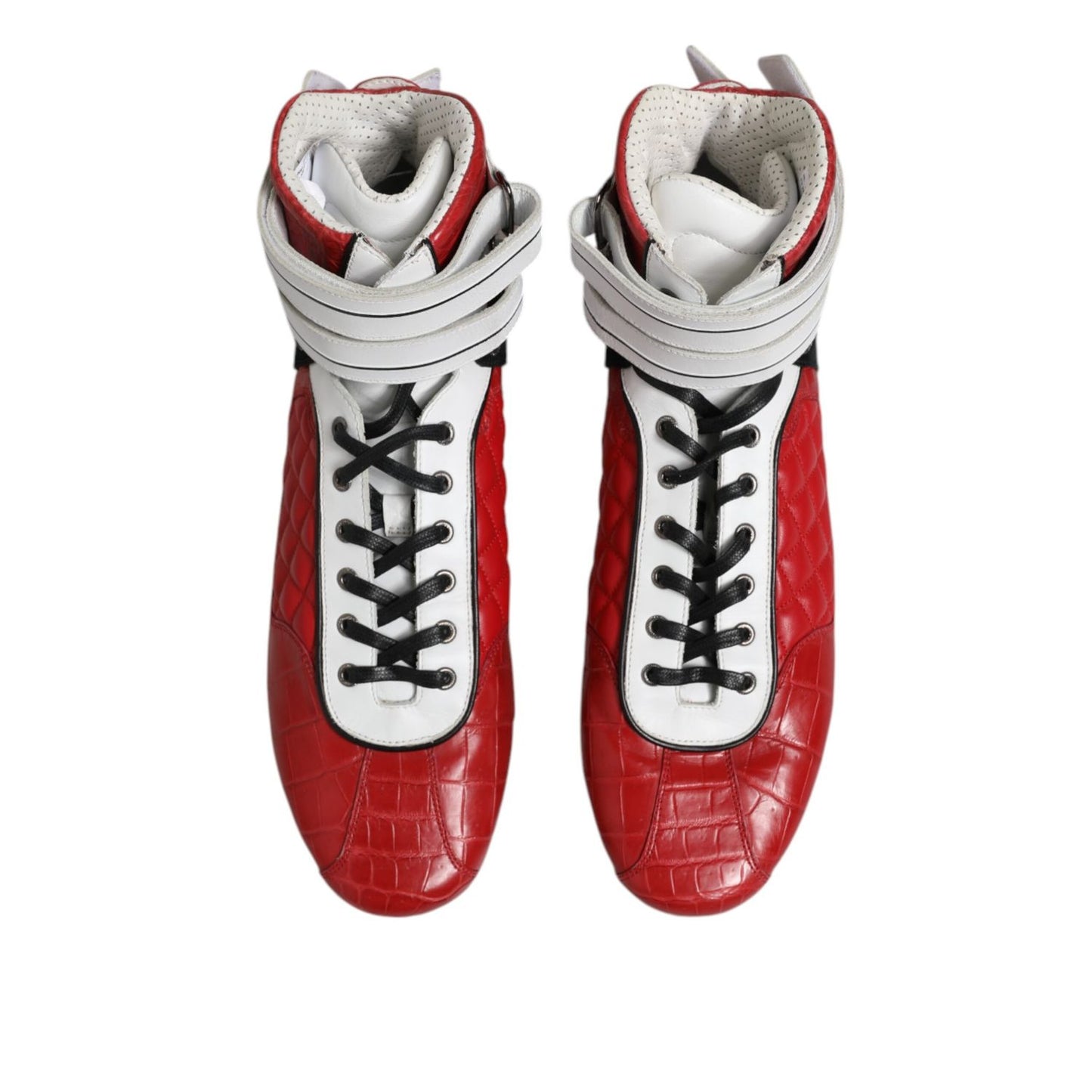 Dolce & Gabbana Red Quilted Leather Lace Up Sneakers Shoes Dolce & Gabbana