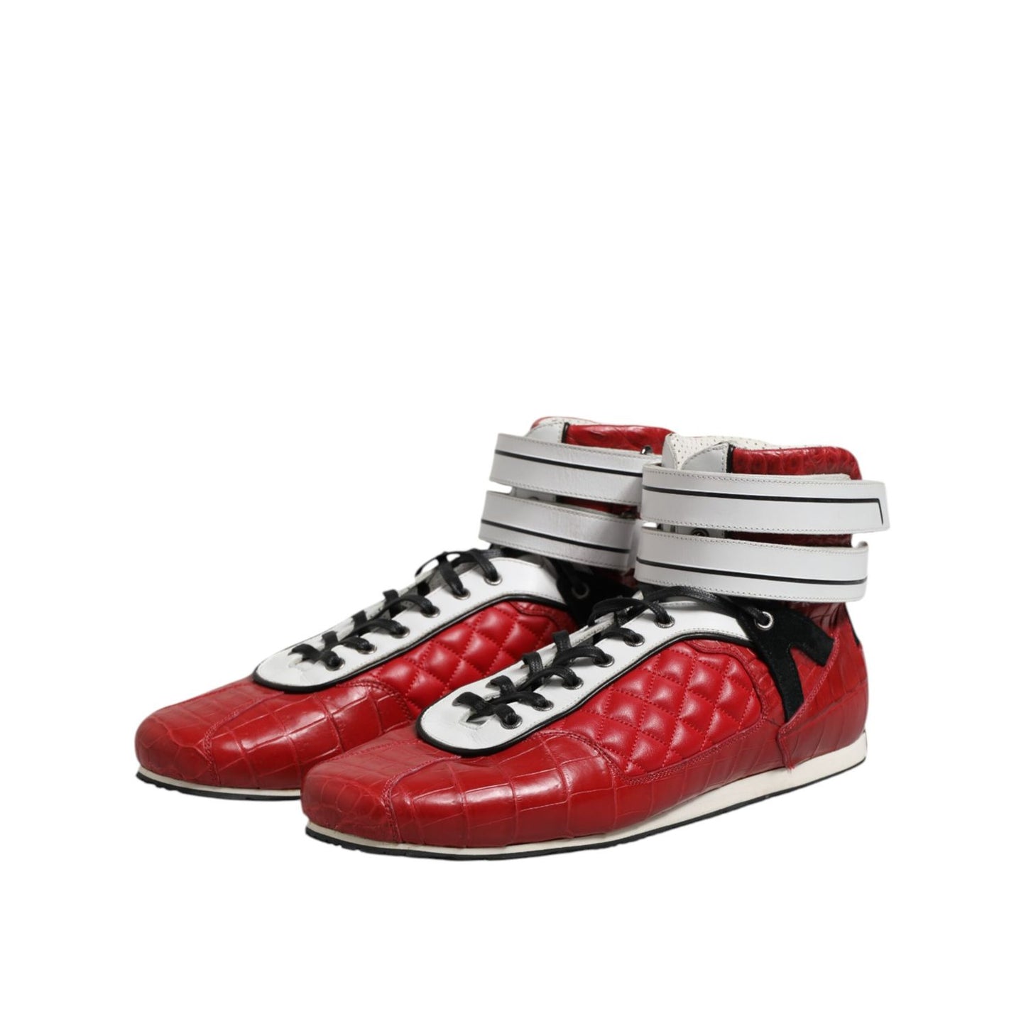 Dolce & Gabbana Red Quilted Leather Lace Up Sneakers Shoes Dolce & Gabbana
