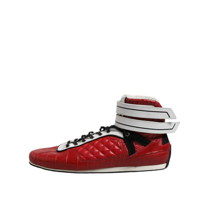 Dolce & Gabbana Red Quilted Leather Lace Up Sneakers Shoes Dolce & Gabbana