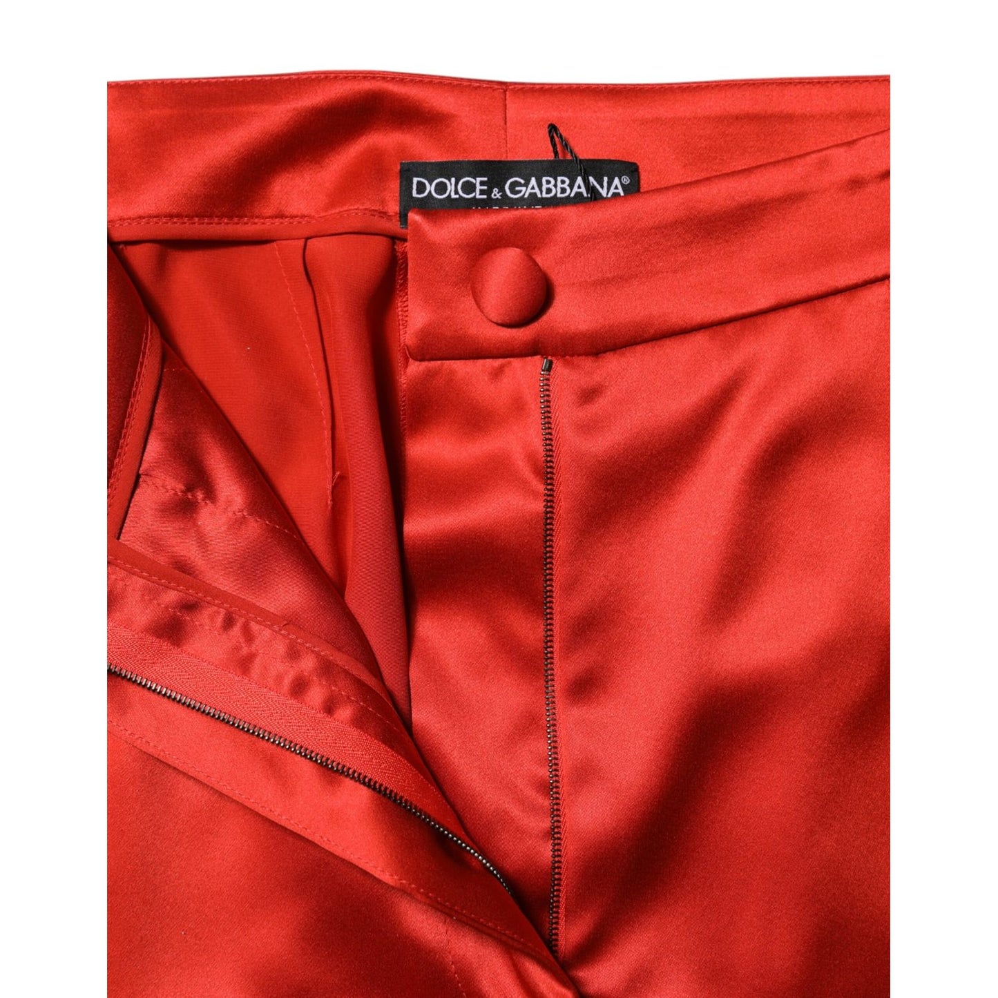 Dolce & Gabbana Red Satin High Waist Wide Leg Pants Dolce & Gabbana