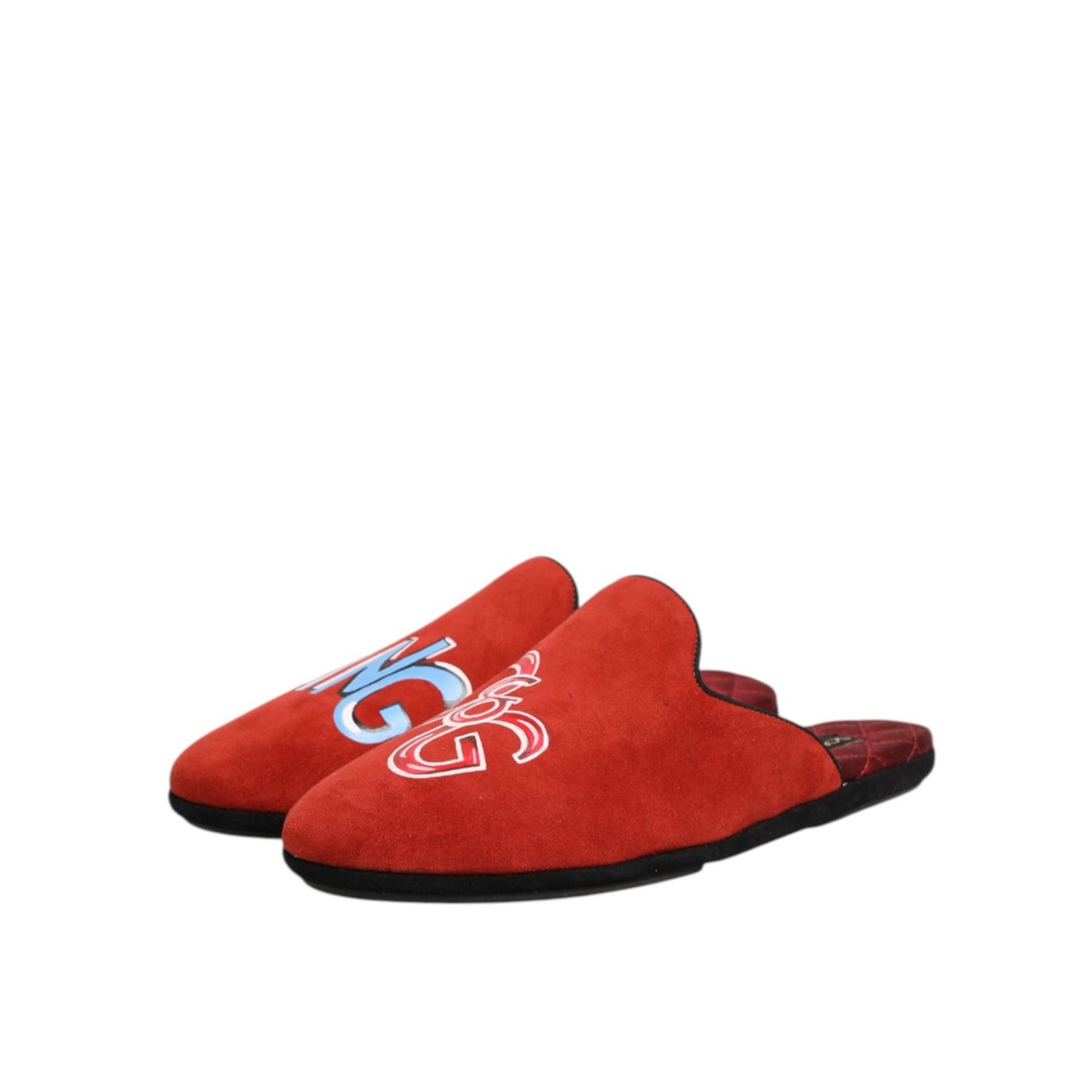 Dolce & Gabbana Red Suede DG King Men House Slippers Shoes