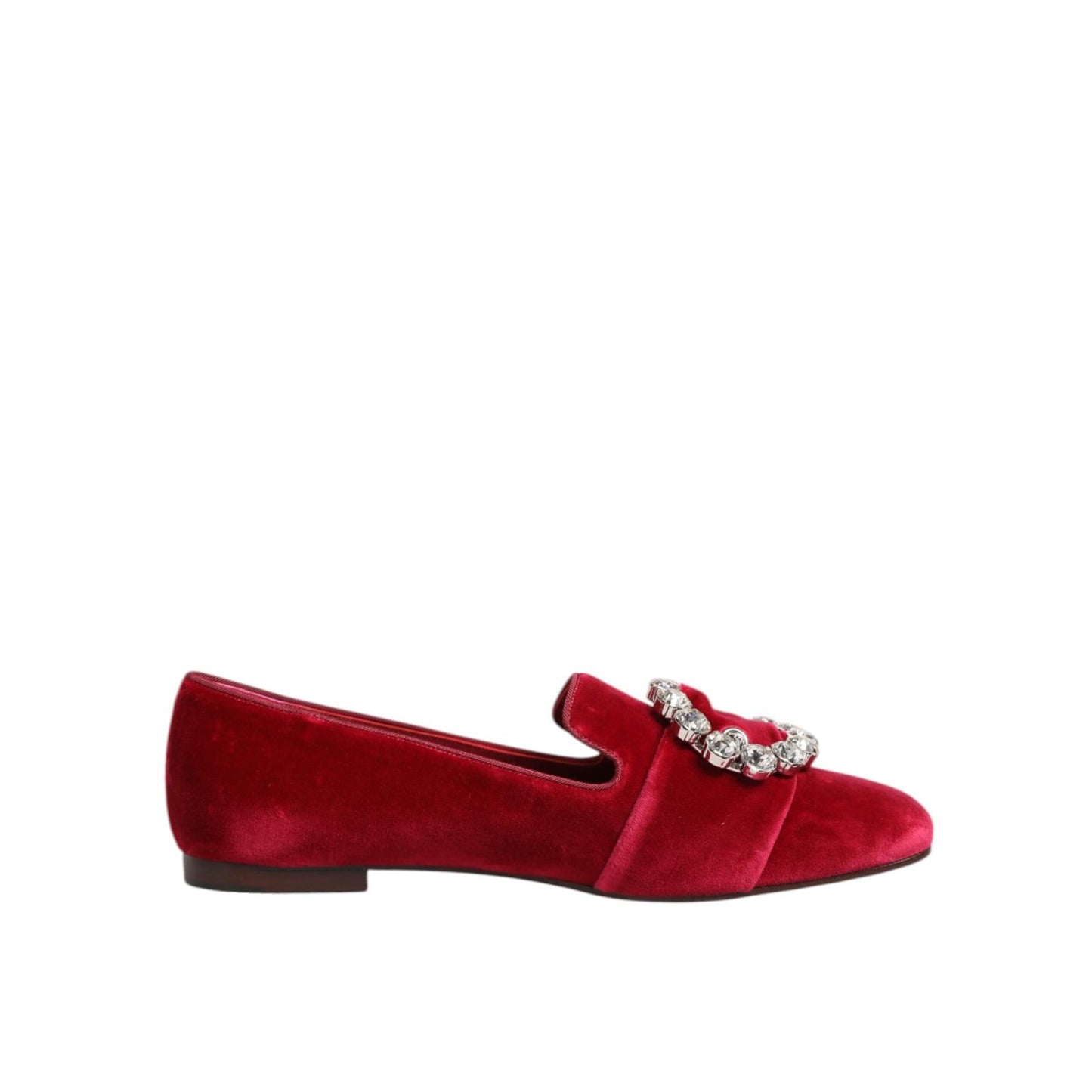Dolce & Gabbana Red Velvet Crystal Buckle Loafers Flats Shoes Dolce & Gabbana