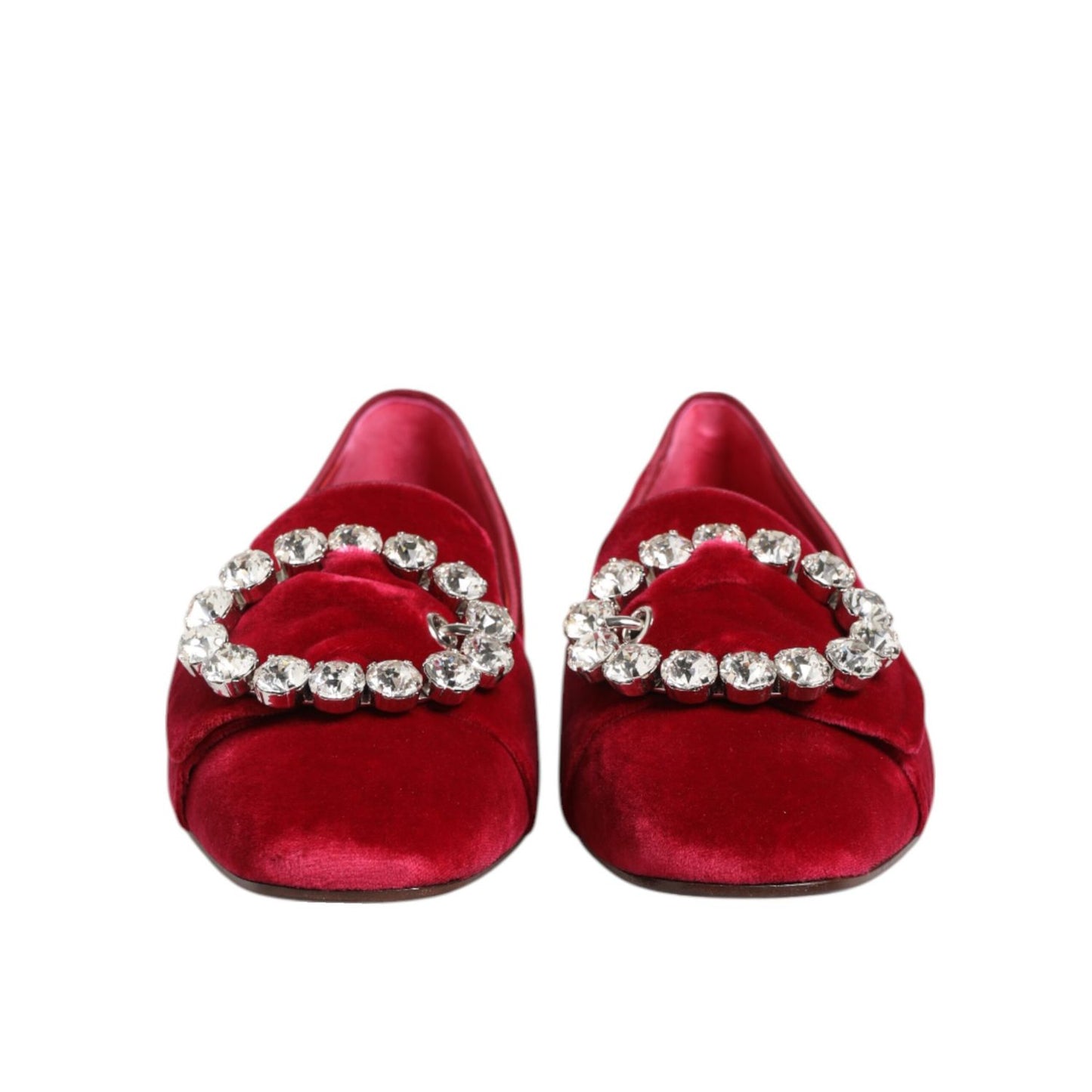 Dolce & Gabbana Red Velvet Crystal Buckle Loafers Flats Shoes Dolce & Gabbana