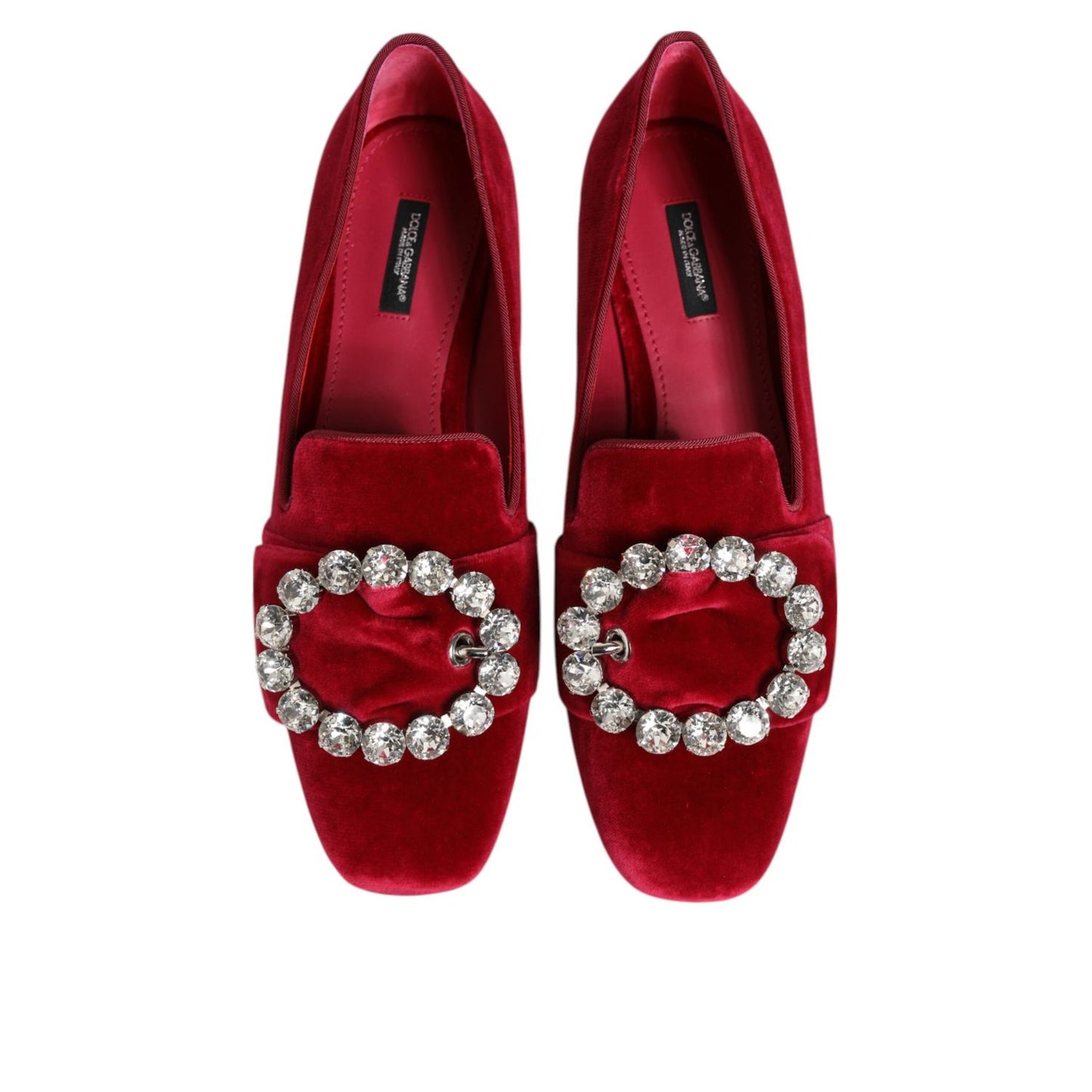 Dolce & Gabbana Red Velvet Crystal Buckle Loafers Flats Shoes Dolce & Gabbana