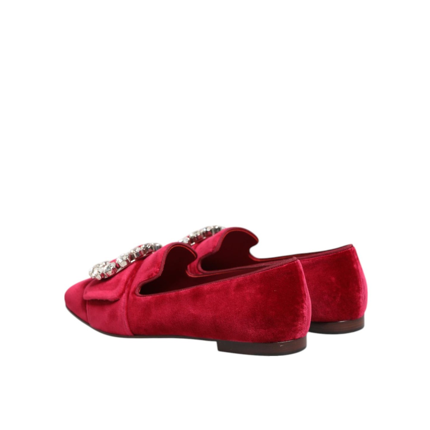 Dolce & Gabbana Red Velvet Crystal Buckle Loafers Flats Shoes Dolce & Gabbana
