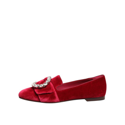 Dolce & Gabbana Red Velvet Crystal Buckle Loafers Flats Shoes Dolce & Gabbana
