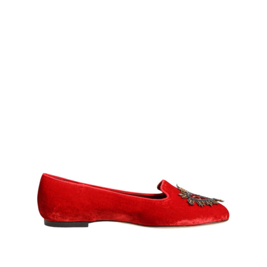 Dolce & Gabbana Red Velvet DG Heart Loafers Flats Shoes Dolce & Gabbana