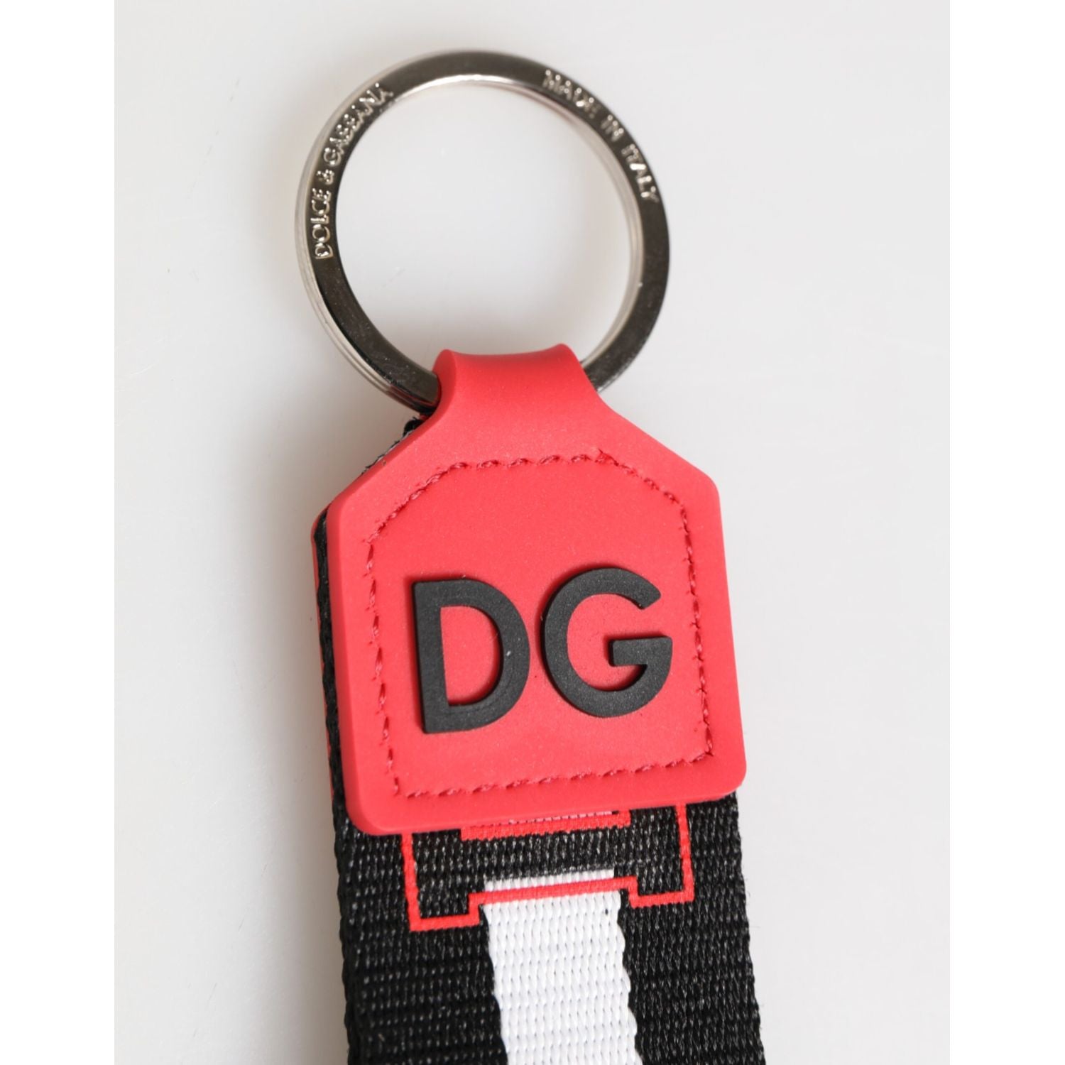 Dolce & Gabbana Red White DG Logo Polyester Brass Holder Keychain Keyring