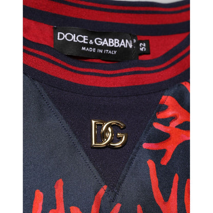 Dolce & Gabbana Silk Navy Red Coral Print Pullover Sweater