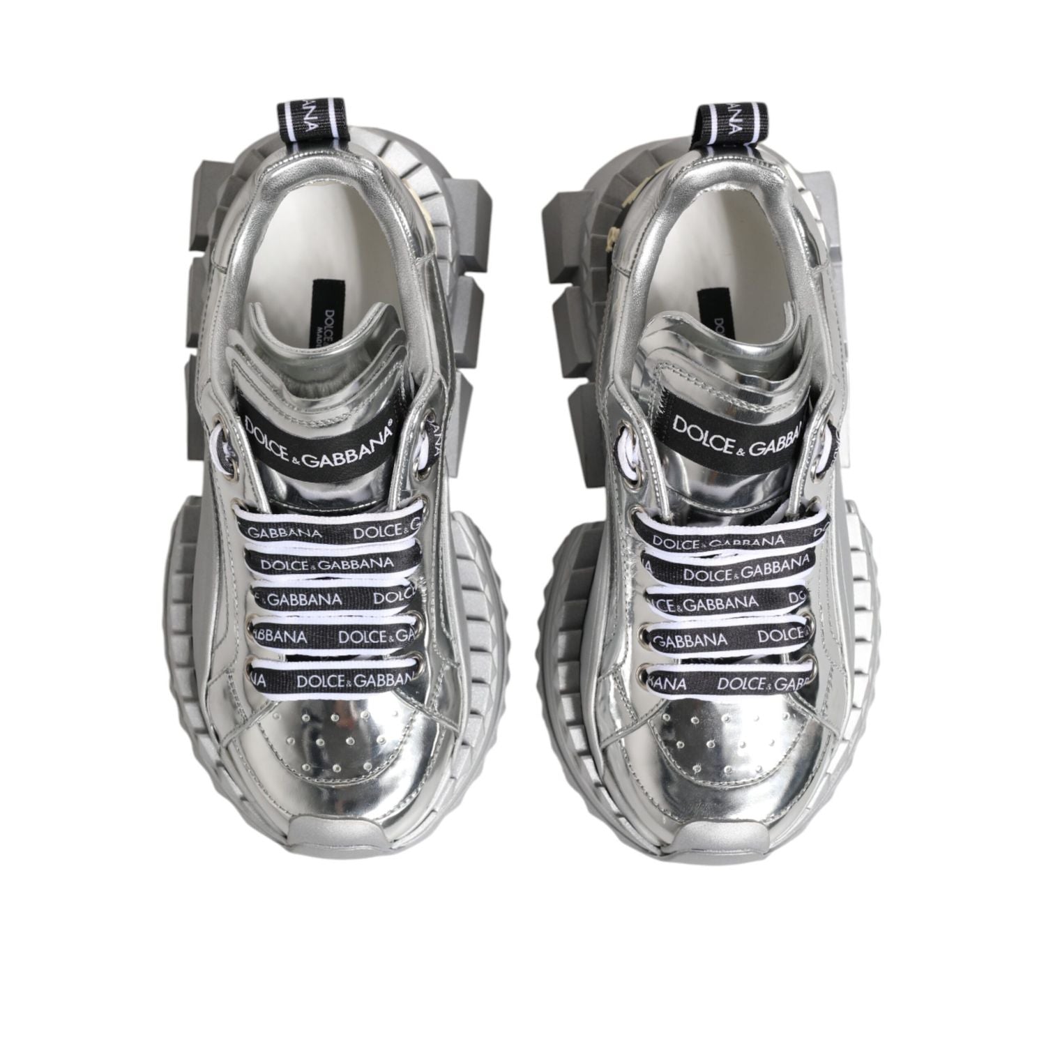 Dolce & Gabbana Silver Leather Super Queen Sneakers Shoes