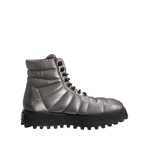 Dolce & Gabbana Silver Padded Mid Calf Lace Up Boots Shoes Dolce & Gabbana