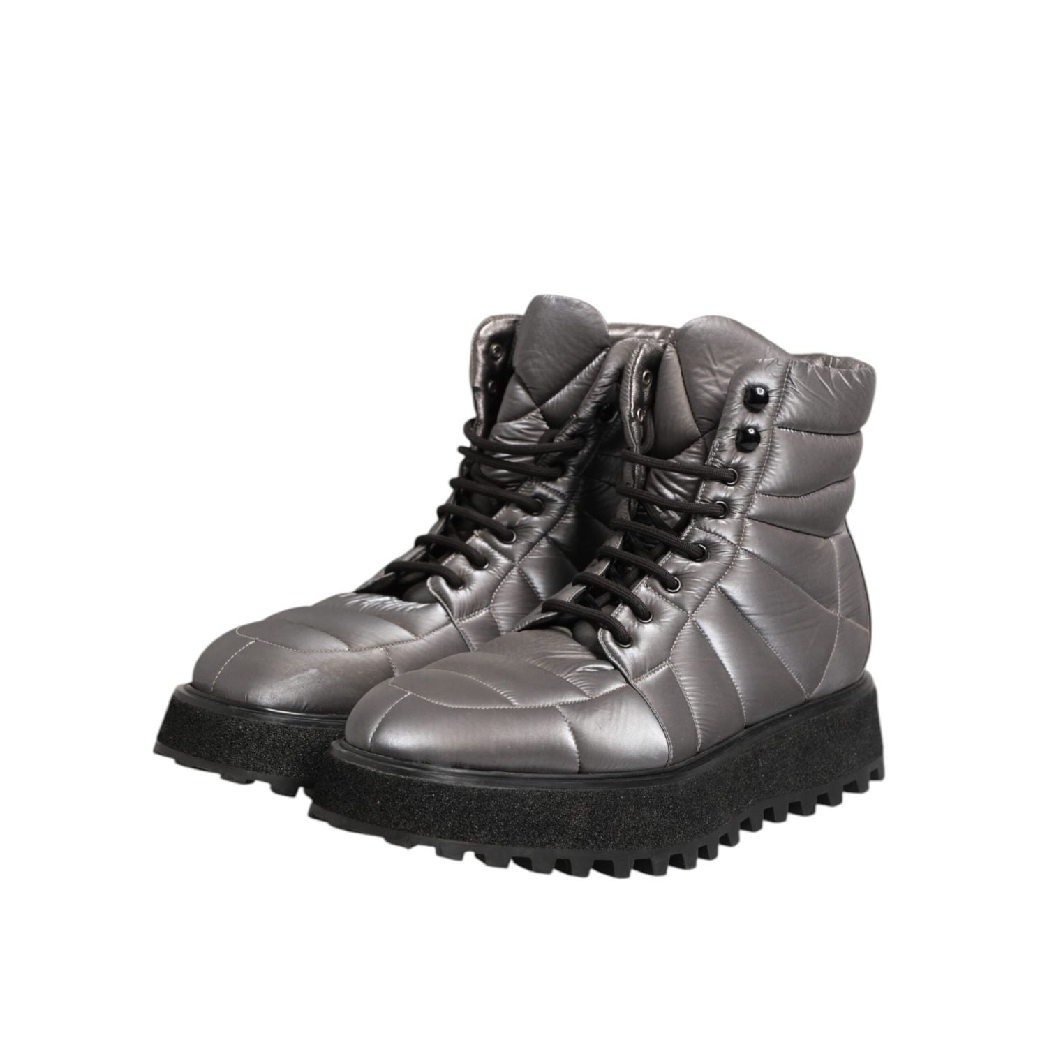 Dolce & Gabbana Silver Padded Mid Calf Lace Up Boots Shoes