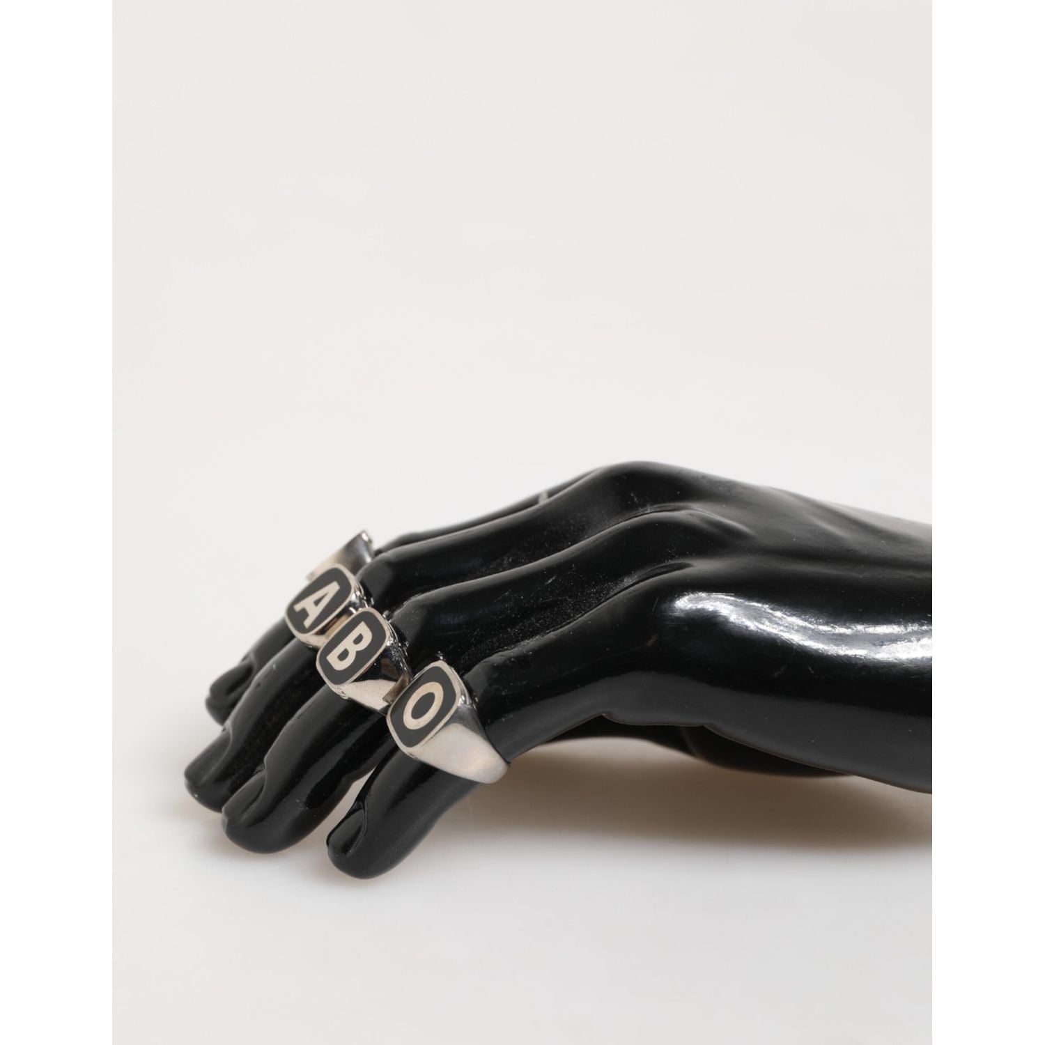 Dolce & Gabbana Silver Tone Brass Lettering Set 5 Pieces Adjustable Ring