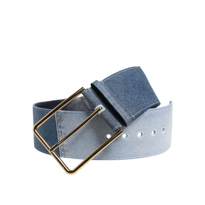 Dolce & Gabbana Two Tone Blue Denim Gold Metal Buckle Belt