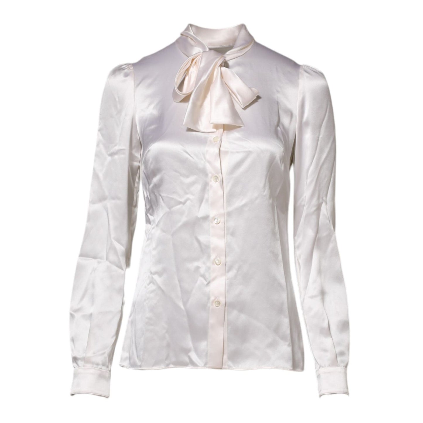 Dolce & Gabbana White Ascot Collar Long Sleeve Blouse Top Dolce & Gabbana