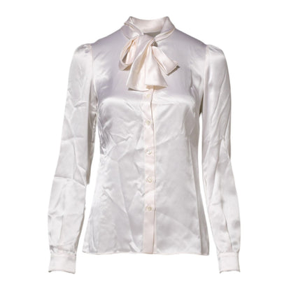 Dolce & Gabbana White Ascot Collar Long Sleeve Blouse Top Dolce & Gabbana