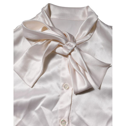 Dolce & Gabbana White Ascot Collar Long Sleeve Blouse Top Dolce & Gabbana