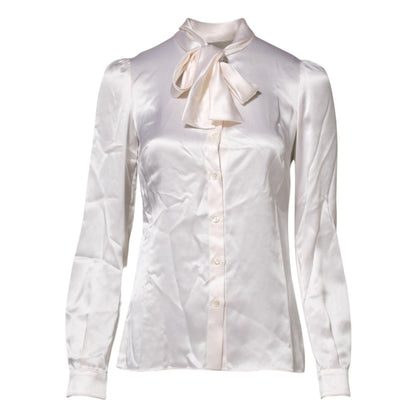 Dolce & Gabbana White Ascot Collar Long Sleeve Blouse Top Dolce & Gabbana