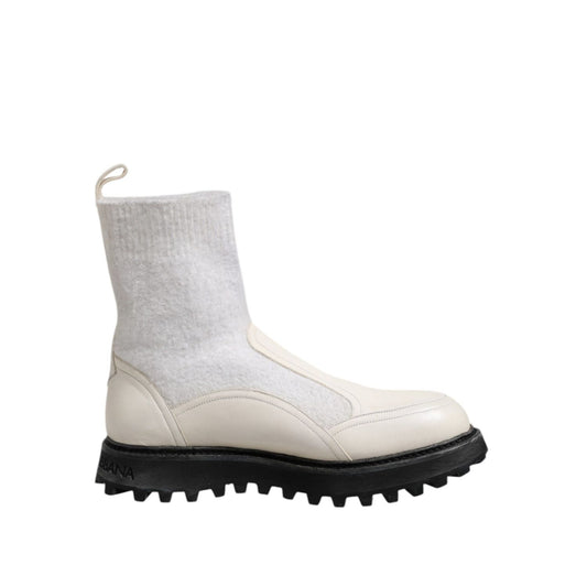 Dolce & Gabbana White Beige DG Logo Mid Calf Boots Shoes Dolce & Gabbana